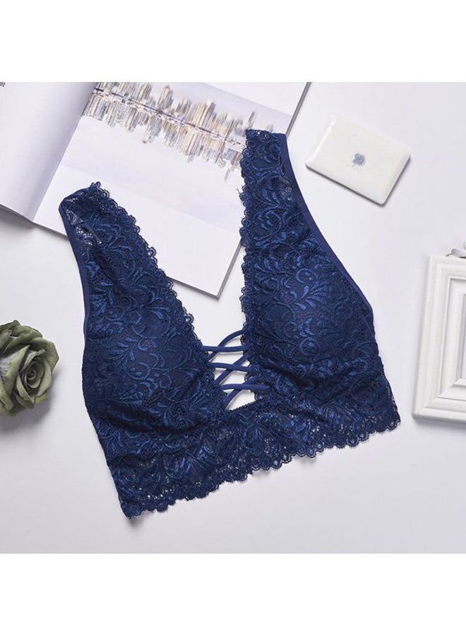 Lace Detail Push-Up Bra Blue  - Image 3