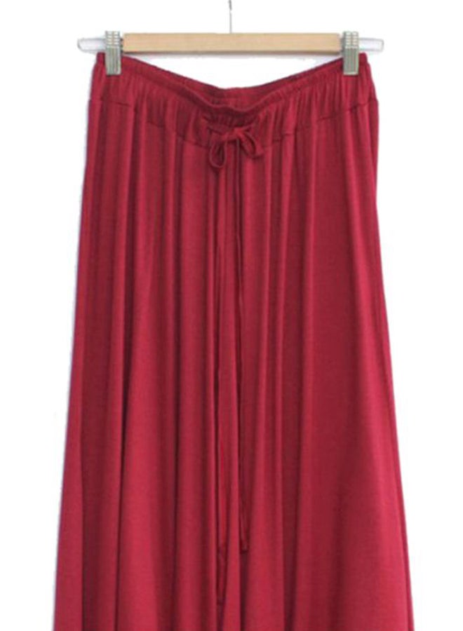 Elastic Band Waist Loose Pants Wine Red  - Image 2
