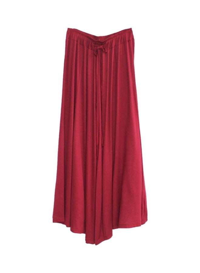 Elastic Band Waist Loose Pants Wine Red  - Image 1