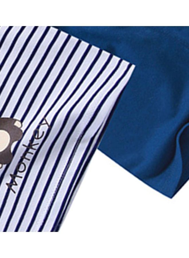 Cartoon Monkey Printed T-Shirt And Shorts Set White/Blue/Brown  - Image 3