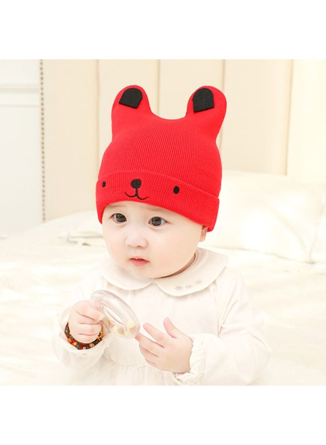 Cartoon Bear Knitted Beanie Red/Black  - Image 2