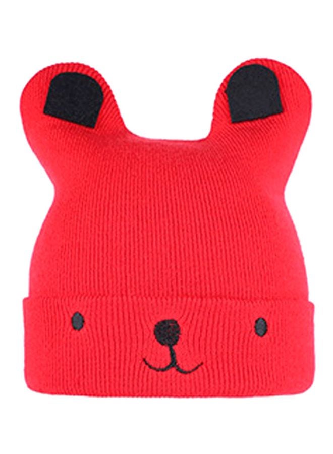 Cartoon Bear Knitted Beanie Red/Black  - Image 1