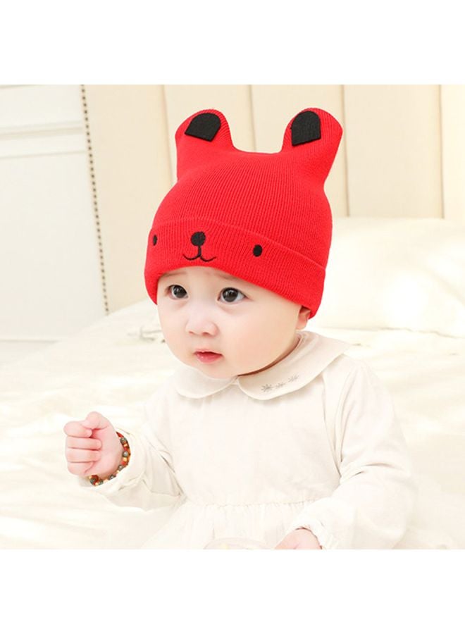 Cartoon Bear Knitted Beanie Red/Black  - Image 3