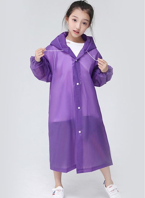 Kids Drawstring Hooded Solid Pattern Raincoat Purple