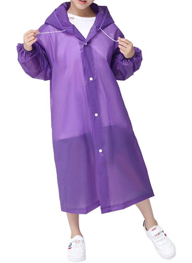 Kids Drawstring Hooded Solid Pattern Raincoat Purple  - Image 2