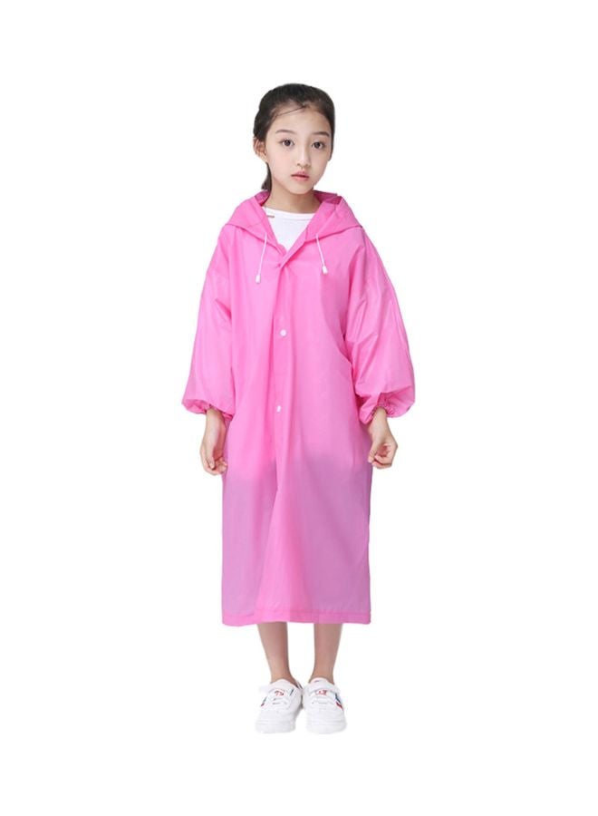 Kids Drawstring Hooded Solid Pattern Raincoat Pink  - Image 1