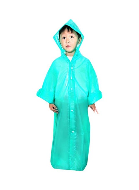Kids Drawstring Hooded Solid Pattern Raincoat Green