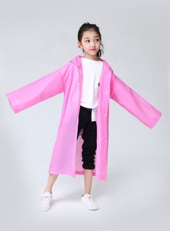 Generic Kids Drawstring Hooded Solid Pattern Raincoat Pink  - Image 1