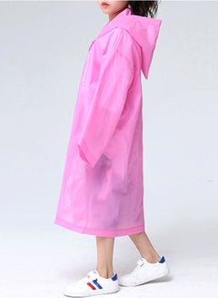 Generic Kids Drawstring Hooded Solid Pattern Raincoat Pink  - Image 3