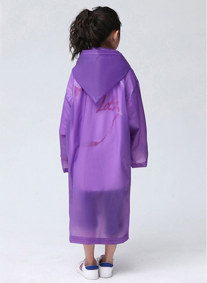 Kids Drawstring Hooded Solid Pattern Raincoat Purple  - Image 2