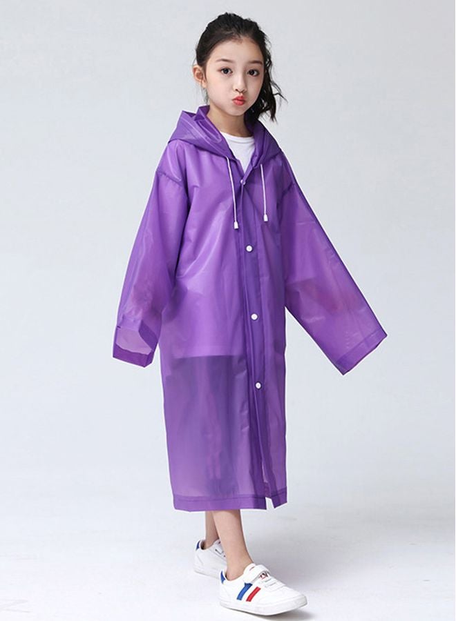 Kids Drawstring Hooded Solid Pattern Raincoat Purple  - Image 4