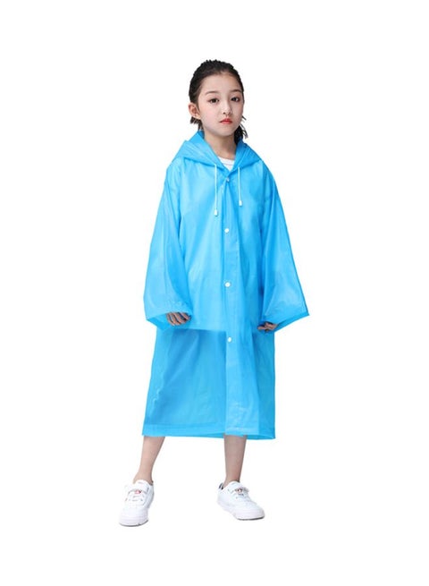 Kids Drawstring Hooded Solid Pattern Raincoat Blue
