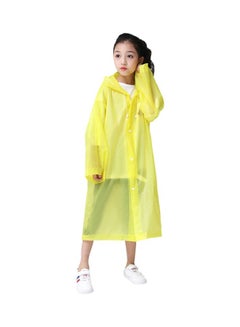 Kids Drawstring Hooded Solid Pattern Raincoat Yellow