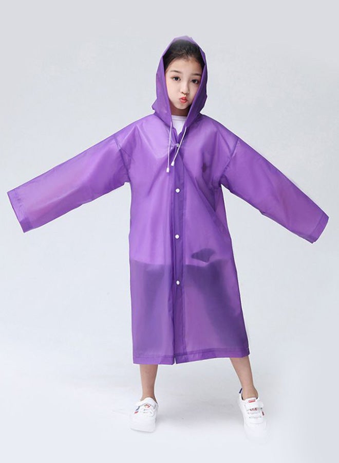 Kids Drawstring Hooded Solid Pattern Raincoat Purple  - Image 1