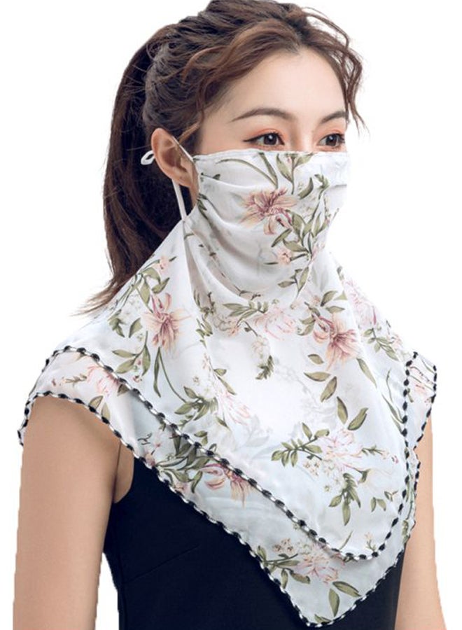 Floral Printed Ear Loop Neck Gaiter White/Green/Red  - Image 1