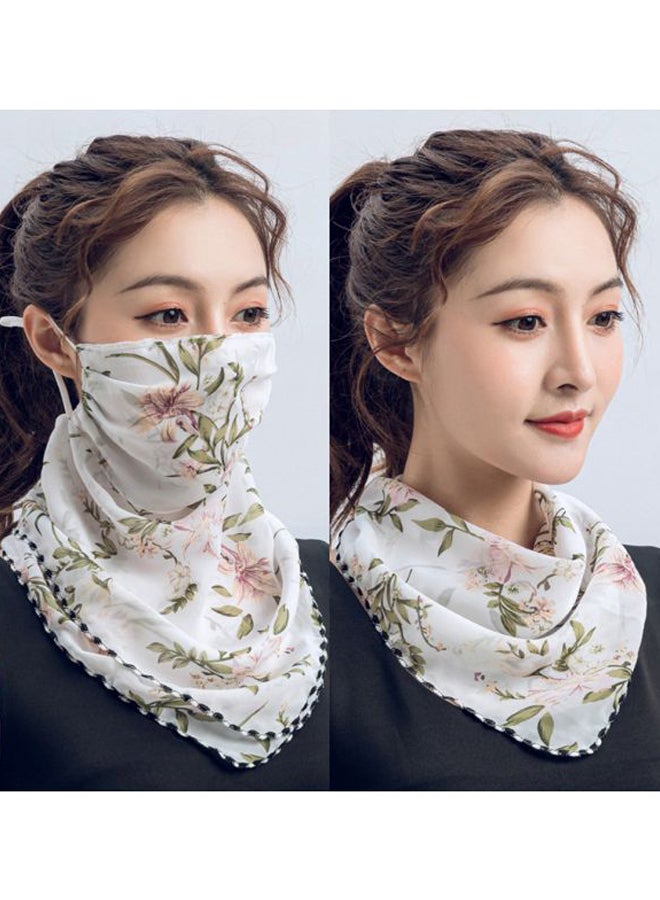 Floral Printed Ear Loop Neck Gaiter White/Green/Red  - Image 3