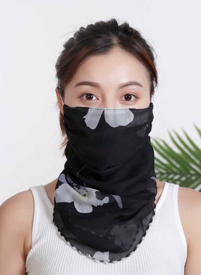 Floral Printed Ear Loop Neck Gaiter Black/White/Purple  - Image 2