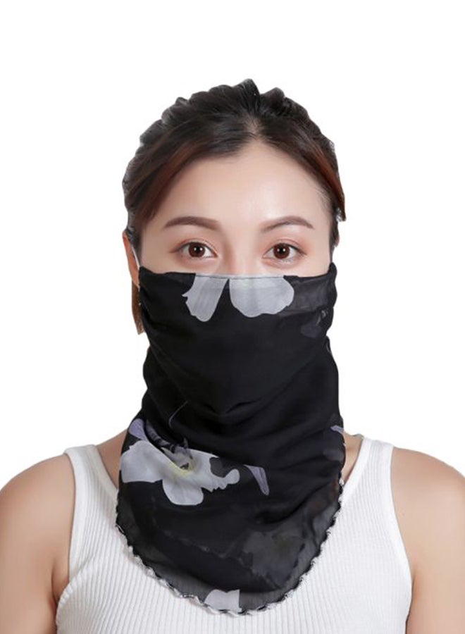Floral Printed Ear Loop Neck Gaiter Black/White/Purple  - Image 1