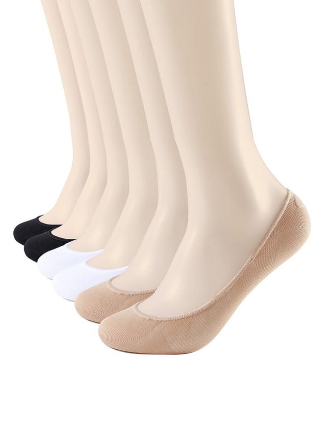 6 Pair Of Solid No Show Socks Black/White/Beige - Image 1