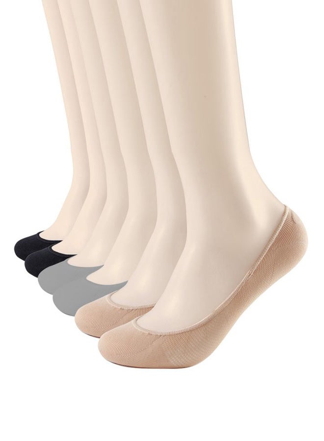 6 Pair Of Solid No Show Socks Black/Grey/Beige - Image 1