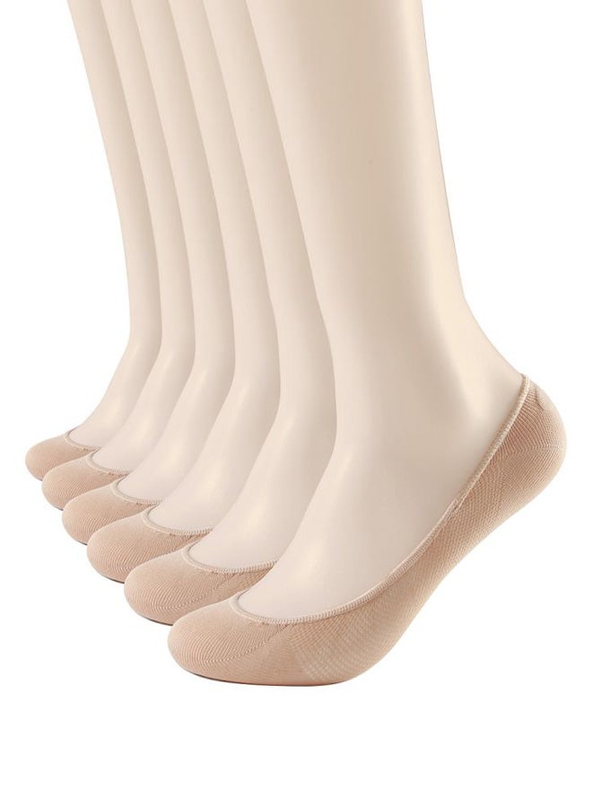 6 Pair Of Solid No Show Socks Beige - Image 1