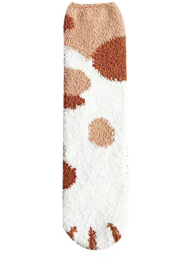 Generic - Pair Of Cat Paw Pattern Socks Khaki/White - Image 1