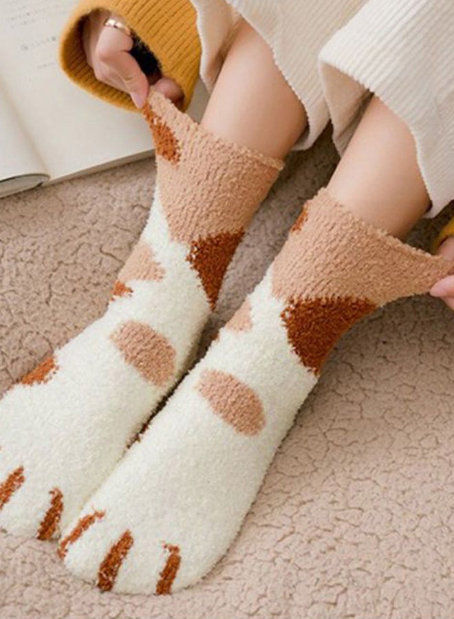 Generic - Pair Of Cat Paw Pattern Socks Khaki/White - Image 1