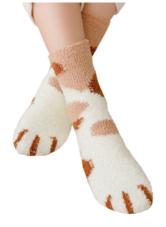 Generic - Pair Of Cat Paw Pattern Socks Khaki/White - Image 1