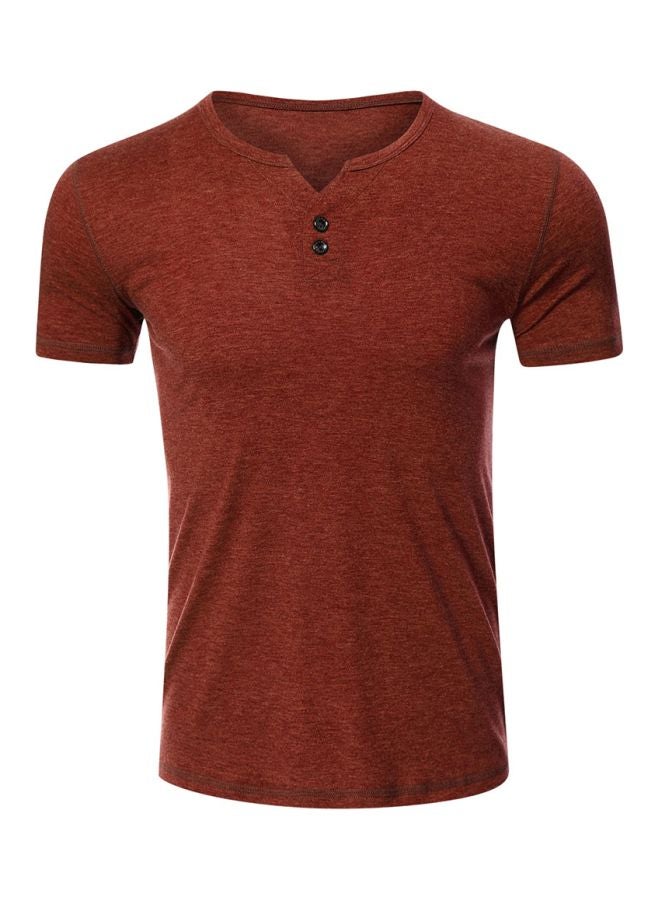 Solid Henley Neck T-Shirt Burgundy  - Image 1