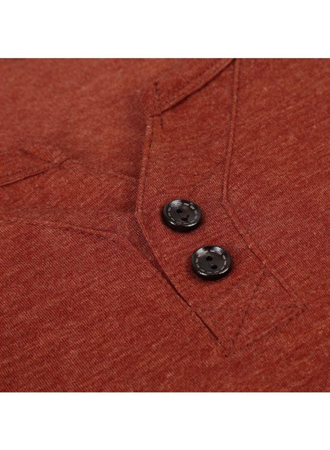 Solid Henley Neck T-Shirt Burgundy  - Image 2