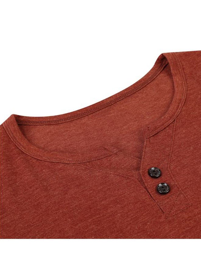 Solid Henley Neck T-Shirt Burgundy  - Image 3