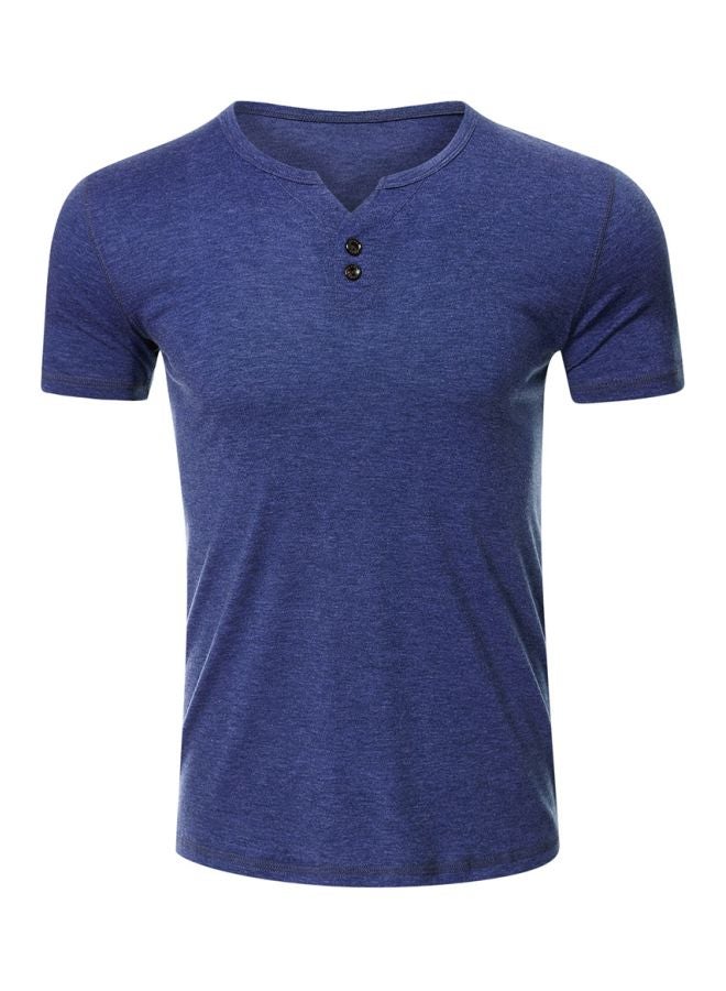 Solid Henley Neck T-Shirt Blue  - Image 1