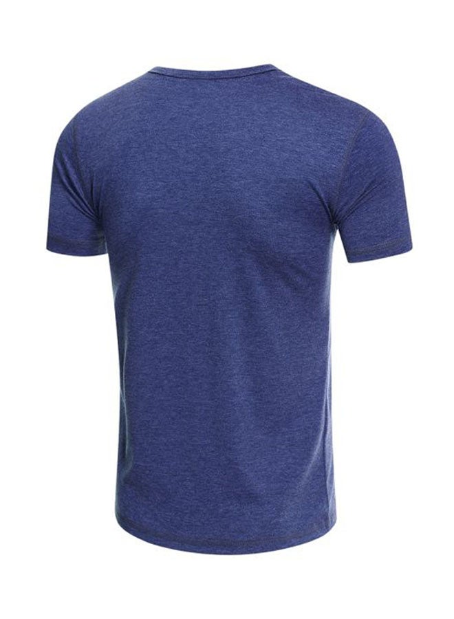 Solid Henley Neck T-Shirt Blue  - Image 2