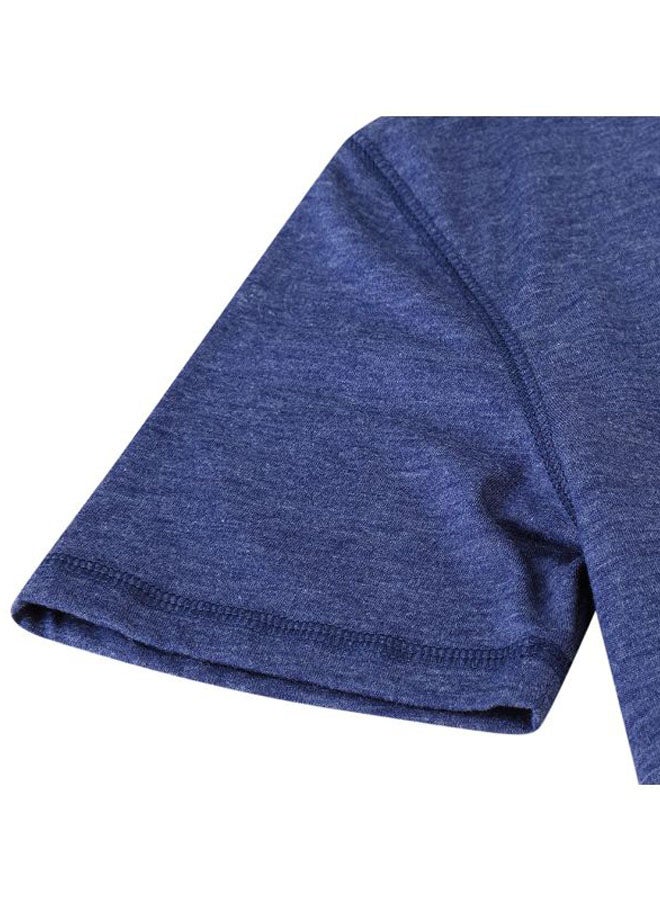 Solid Henley Neck T-Shirt Blue  - Image 4