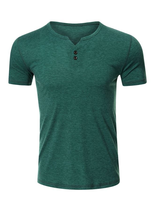 Solid Henley Neck T-Shirt Green  - Image 1