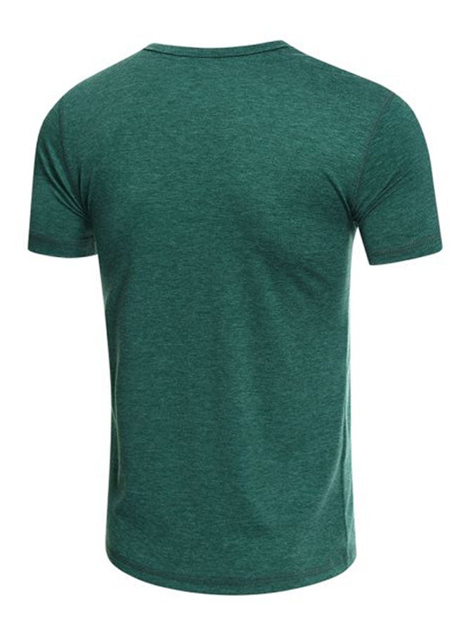 Solid Henley Neck T-Shirt Green  - Image 2