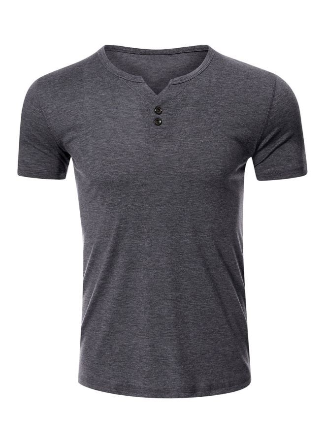 Solid Henley Neck T-Shirt Dark Grey  - Image 1