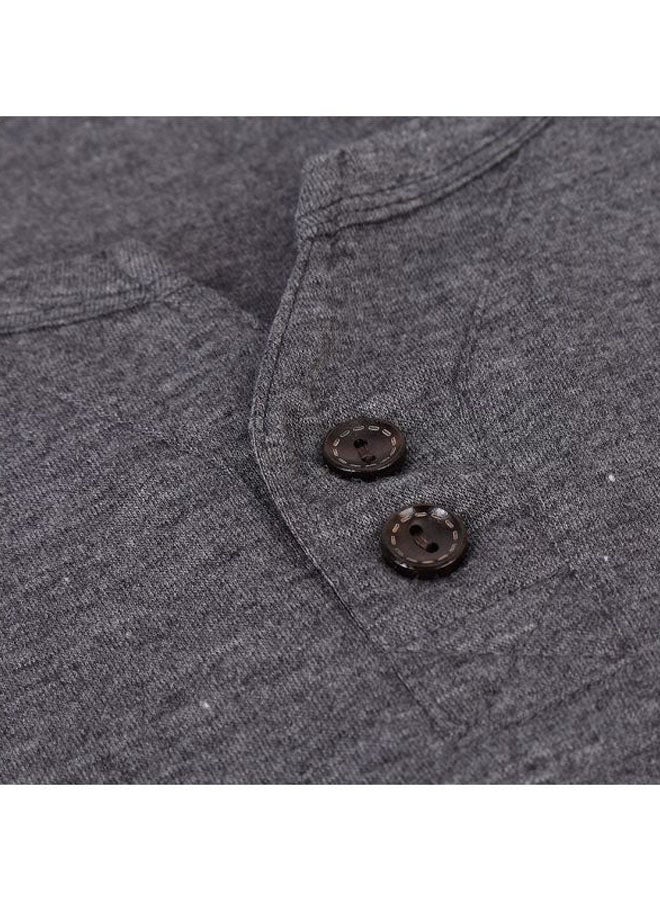 Solid Henley Neck T-Shirt Dark Grey  - Image 2