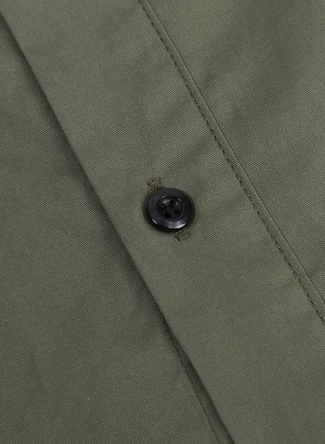 Solid Turn-Down Collar Short Sleeve Shirt Green  - Image 3