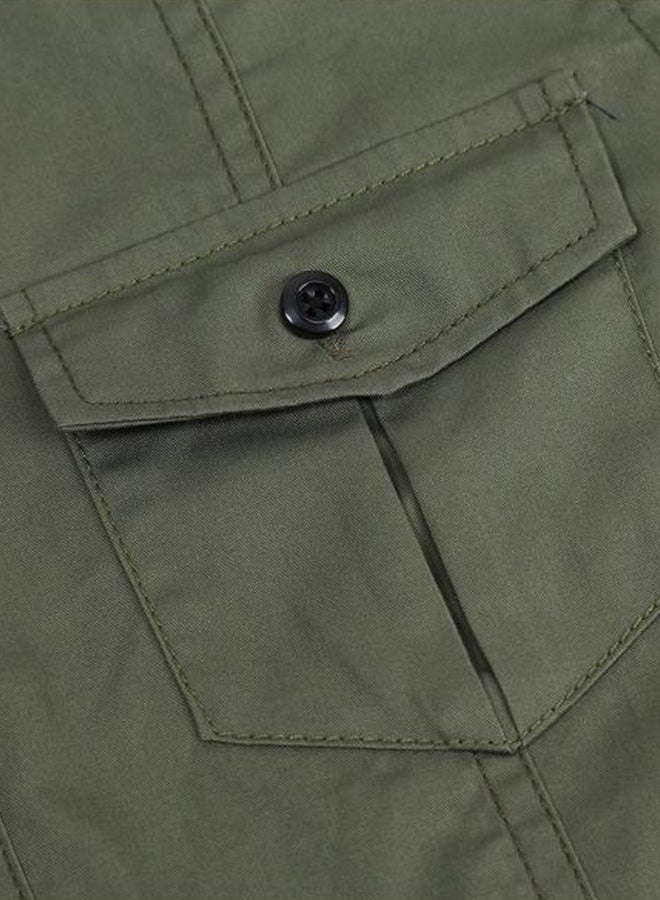 Solid Turn-Down Collar Short Sleeve Shirt Green  - Image 4