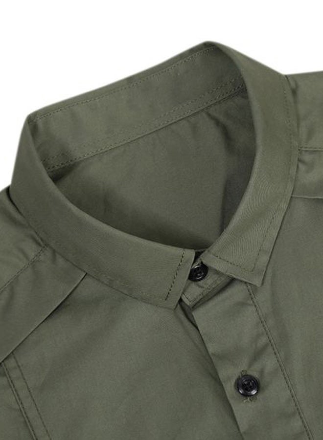 Solid Turn-Down Collar Short Sleeve Shirt Green  - Image 5