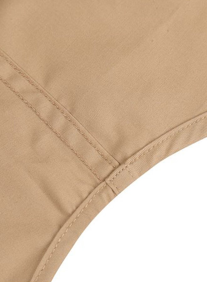 Solid Turn-Down Collar Short Sleeve Shirt Beige - Image 3
