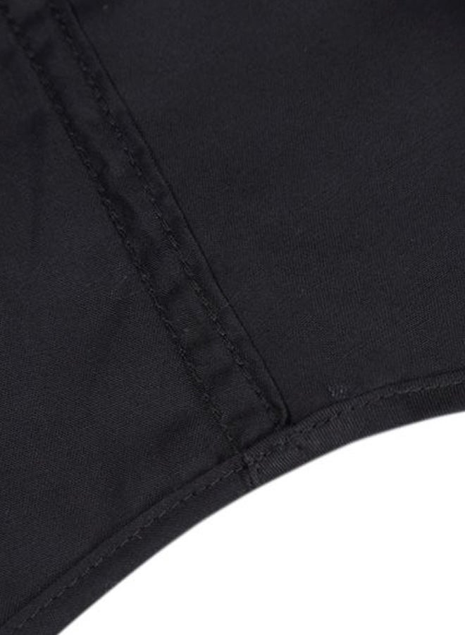 Solid Turn-Down Collar Short Sleeve Shirt Black - Image 4