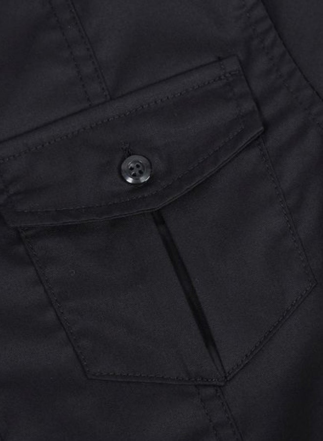 Solid Turn-Down Collar Short Sleeve Shirt Black - Image 3
