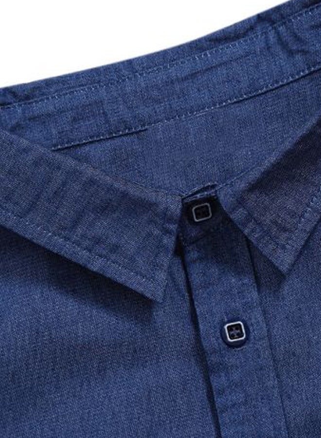 Turn-Down Collar Short Sleeves Shirt Blue - Image 3
