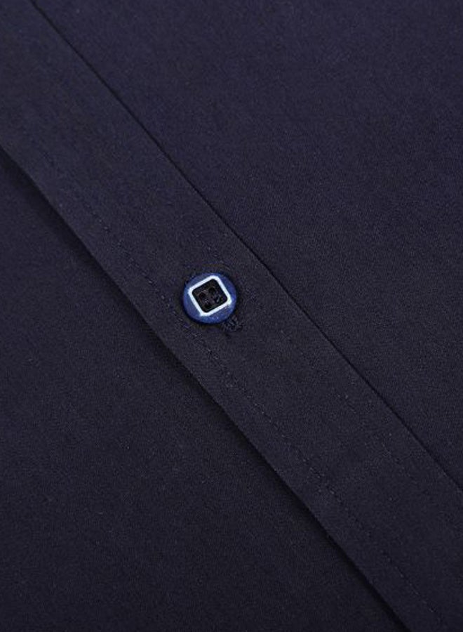 Turn-Down Collar Short Sleeves Shirt Dark Blue One - Image 3