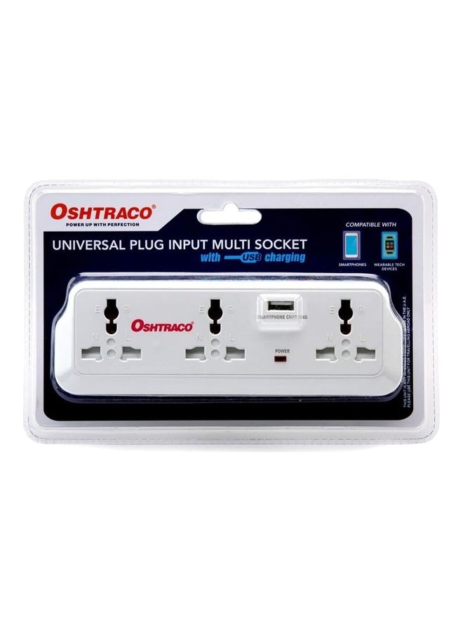 OSHTRACO 3-Socket Universal Plug Input W/Usb Charging Multicolour 
