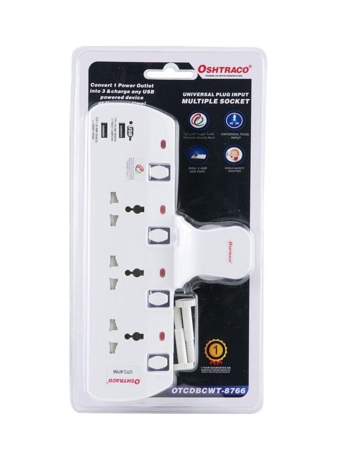 OSHTRACO 3-Socket Universal Plug Input Extension Lead White 