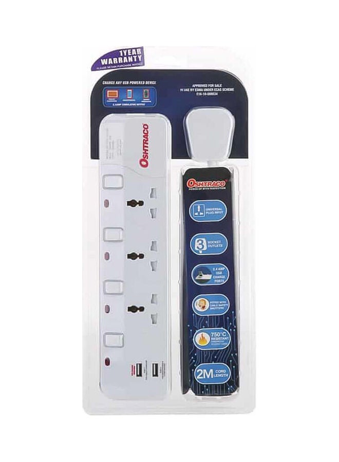 OSHTRACO 3-Socket 2 Extension Lead Multicolour 