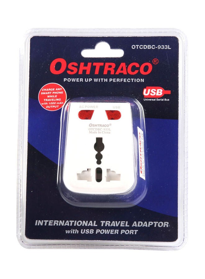 OSHTRACO Travel Adaptor With USB Charger White/Red 